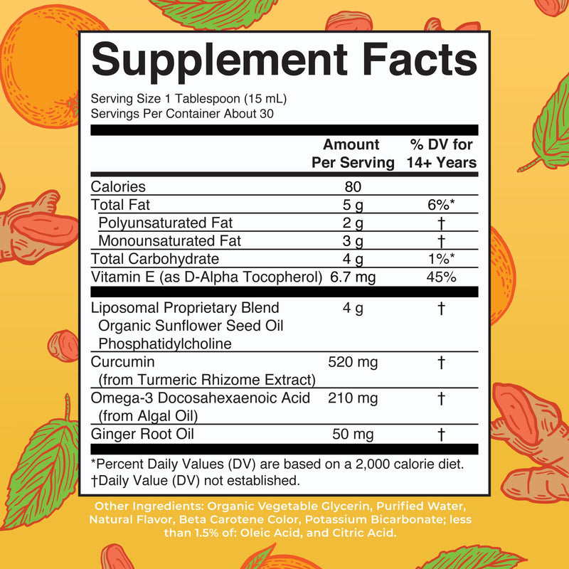 MaryRuth's Turmeric & DHA Liposomal Liquid, Ultra Absorption, 15.22 oz | Enhanced Absorption, Turmeric Curcumin Supplement 520mg, Joint Health & Cognitive Health, Ginger Root Oil, Omega-3 DHA