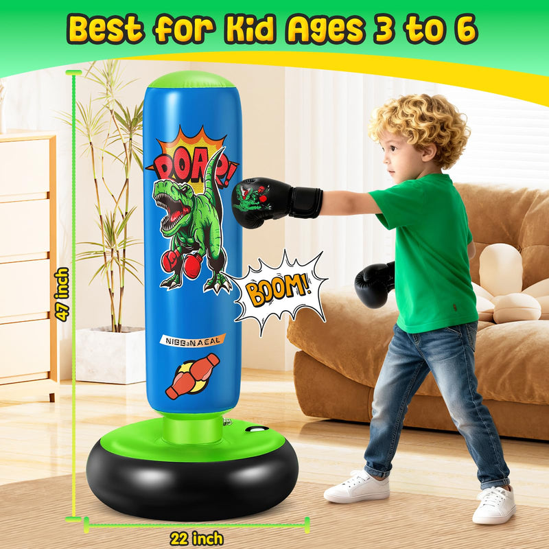 Punching Bag for Kids, 47" Stable Inflatable Boxing Bag for Ages 3-6, Dinosaur Punching Bag Toy & Gifts for Boys and Girls with Gloves, Kids Boxing Set for Practicing Karate and Taekwondo - BeesActive Australia