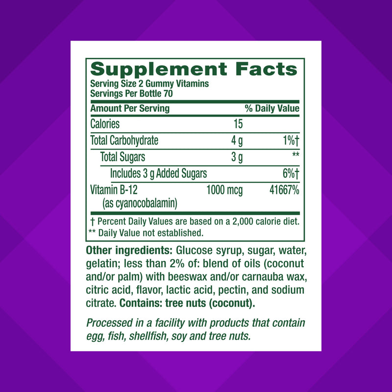 Vitafusion Vitamin B12 1000 mcg | 140 Gummies | Raspberry Flavor | Adult Gummy Vitamins for Women & Men | Gluten and Dairy-Free Supplement 140 Count (Pack of 1)