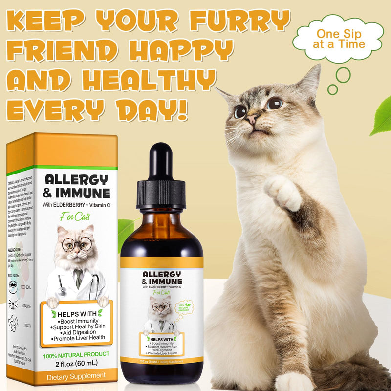 Cat Itchy Skin Relief, Antihistamine for Cats With Elderberry + Vitamin C, Antibiotics for Cats 100% Natural Ingredients 60ml