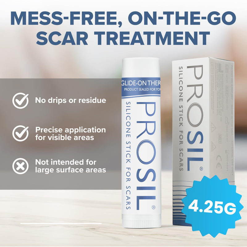 PROSIL Silicone Scar Stick 4.25 g – Medical Grade Silicone Scar Treatment for New & Old Scars – Mess Free, Glide On Scar Therapy Stick for Face & Body – Compact, Travel-Friendly Scar Care for Adults 4.25g