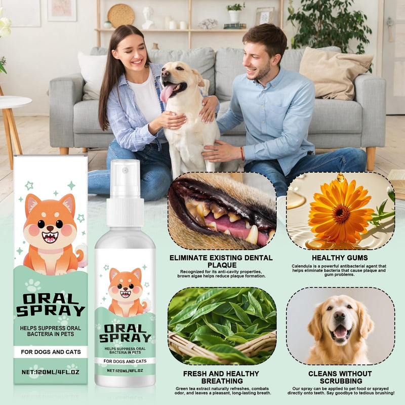 2 Pcs 120ml Dog Breath Freshener,Dentaclean Spray for Dogs & Cats,No Brushing Supports Gum Health