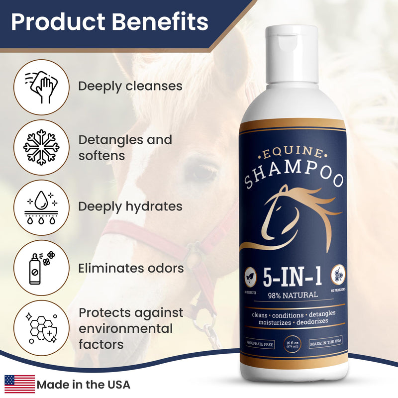 Horse Shampoo and Conditioner Premium 5-in-1-98% Natural, Cleans, Conditions, Detangles, Moisturizes & Deodorizes - Horse Mane and Tail Shampoo, Horse Whitening Shampoo, Shampoo Horse Oil - BeesActive Australia