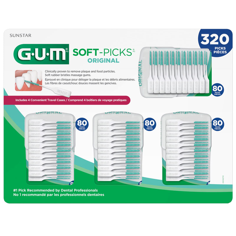 GUM Soft-Picks Original, Easy to Use Dental Picks for Teeth Cleaning and Gum Health, Disposable Interdental Brushes with Convenient Carry Case, Dentist Recommended Dental Picks, 320 Count - BeesActive Australia