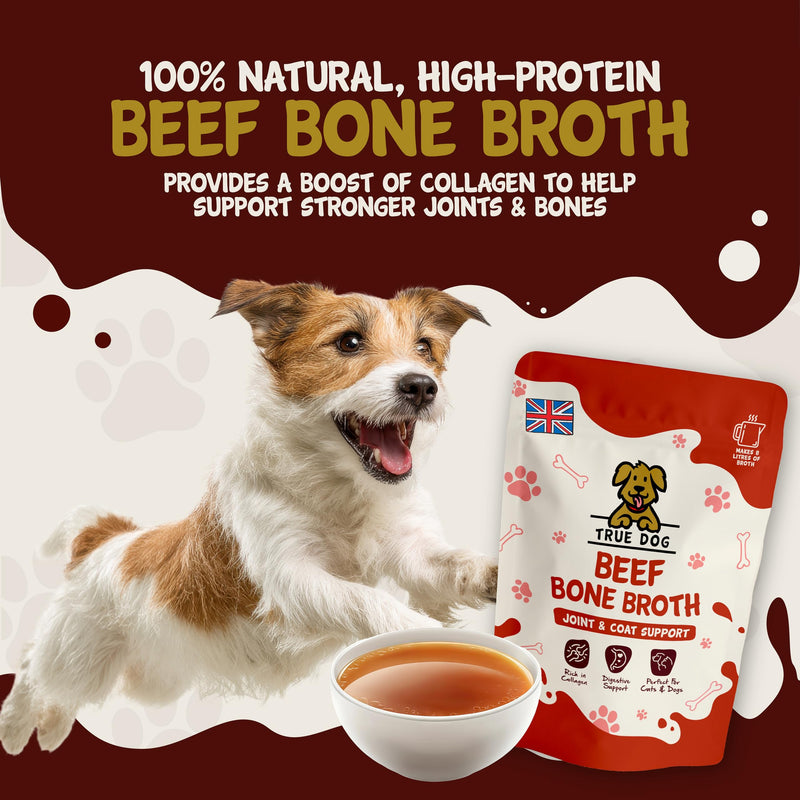 True Dog Beef Bone Broth Powder (250g) Contains Collagen for Dogs & Cats, Supports Puppy and Dog Gut Health and Joint Aid for Dogs, Cat Food Topper Suitable for Home Freezing - Natural Pet Supplement