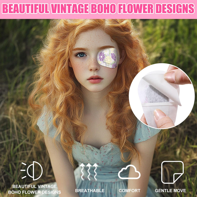 Geiserailie 50 Pcs Disposable Eye Patches for Adults with 5 Styles Vintage Boho Flower Designs Gentle Removal Eyepatches Adhesive Eyepatches for Lazy Eye Women Girl Gift - BeesActive Australia