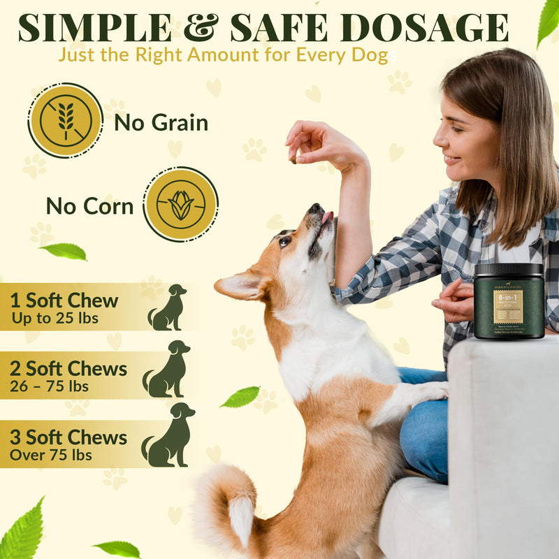 Barrow & Hound - 8-in-1 Multivitamin for Dogs – 120 Soft Chews with Glucosamine, Omega 3, Probiotics, Vitamins A–C–D–E & B-Complex – All-in-One Daily Health Supplement – Natural Chicken Flavor