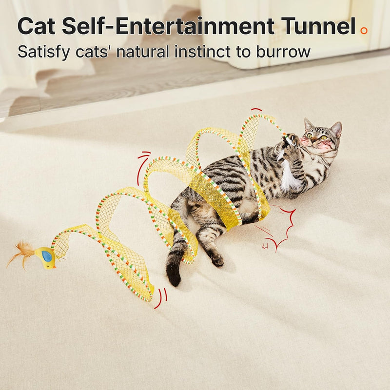 Potaroma Spiral Tunnel Cat Toy, Self Play Cat Play Spiral Kitten Tunnel Toy, Collapsible Spring Tunnel Toy for Indoor Cats with Feather and Bell, 20 Inches Unfolded - BeesActive Australia