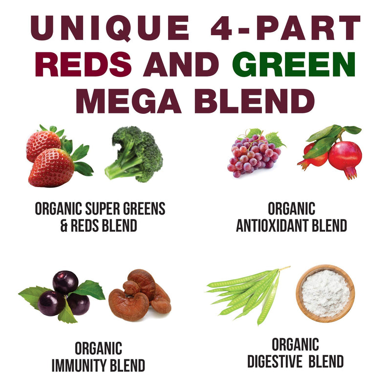 Kids Greens + Reds Superfood Powder. Best Tasting Organic Vegan Super Food | Green and Red Superfoods Juice Powder Supplement for Children with 25+ Fruits and Vegetables. Gluten Free Real Food Vitamins