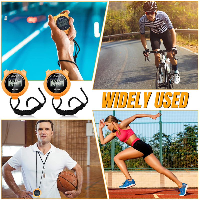 TOODOO 12 Pack Multi Function Digital Stopwatch Timer Bulk Sports Stopwatch with Lanyard Plastic Display Waterproof Date Time Alarm Timer for Coaches Fitness Referees Orange - BeesActive Australia