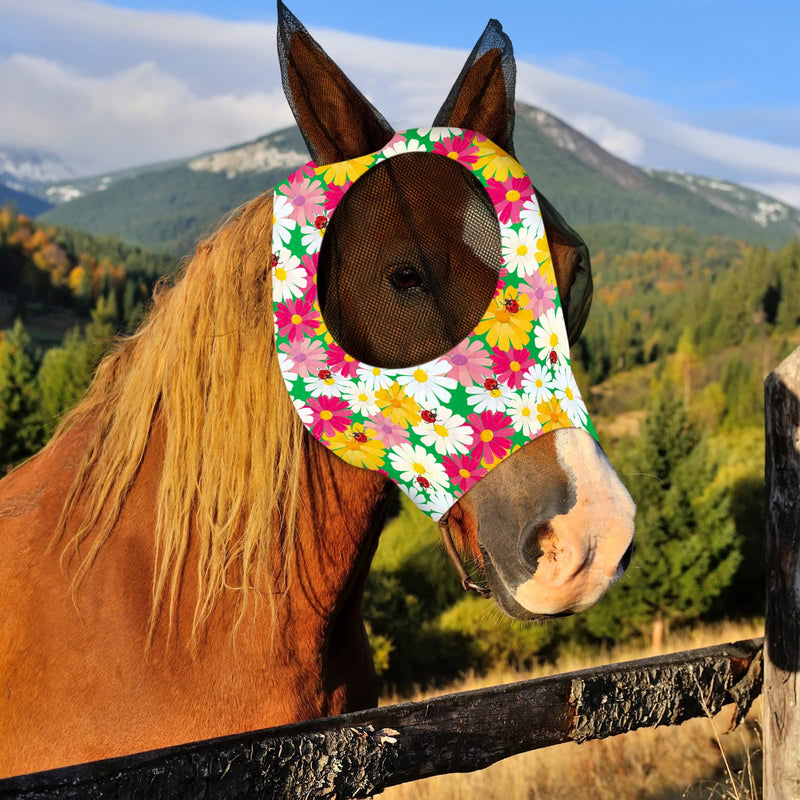 Weewooday 2 Pieces Horse Fly Masks for Horses Soft Fly Masks for Horses with Ears Smooth and Elasticity Fly Mask with UV Protection(L, Flower Patterns) L - BeesActive Australia