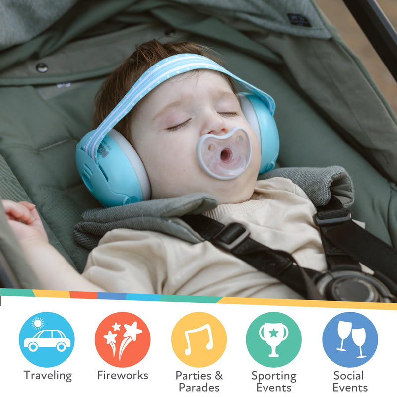 Nuby Soft Sounds 2-in-1 Noise-Canceling Baby Earmuffs with Travel Case - Adjustable Noise Protection for Infants and Toddlers - White