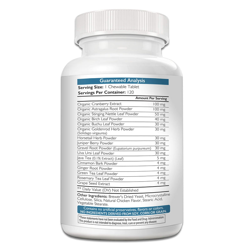 Kidney Support for Dogs - Renal, Bladder and Urinary Tract Health Supplement, Plus Immune and Digestive Support, with Organic Cranberry and Astragalus, 120 Chewable Tablets - PawsPlanet Australia