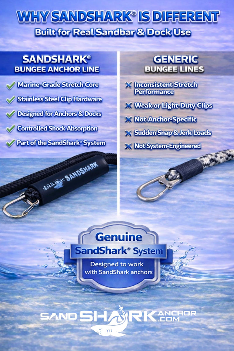 SandShark Premium Anchor Bungee Dock Line. Boat Accessories Anchor Line Absorbs Shock to Anchors and Docks w/Stainless Steel Clip - Black - 7-14ft - BeesActive Australia