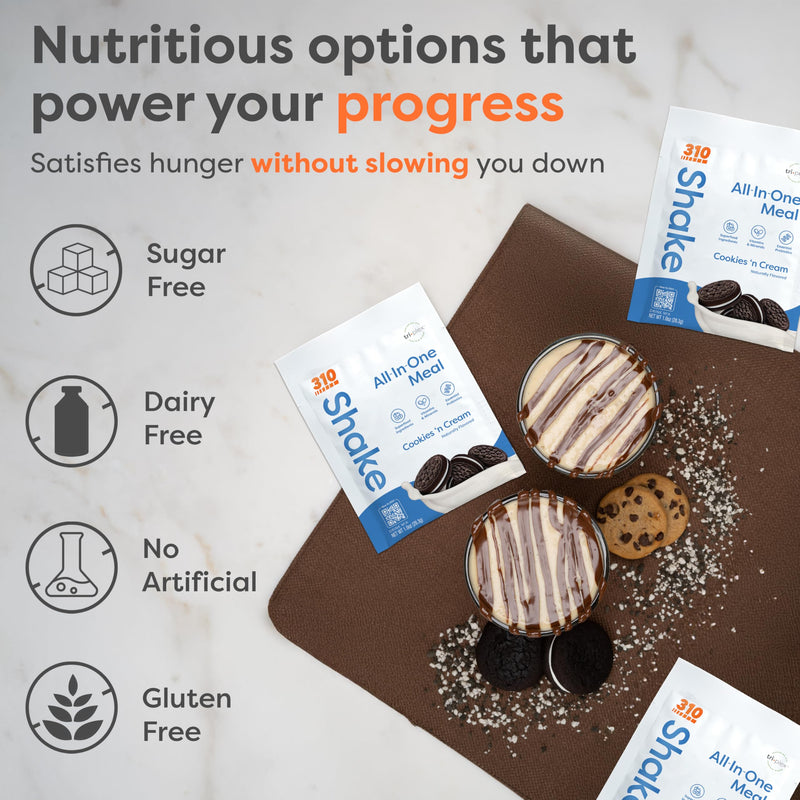 310 Nutrition All-in-One Meal Replacement Shake Powder w/Shaker Cup Starter Kit - High Protein Fiber Rich Vegan Superfood Blend - Sugar-Free, Keto & Paleo Friendly, Low Carb - Cookies N Cream 9 ct 1 Ounce (Pack of 1) - BeesActive Australia