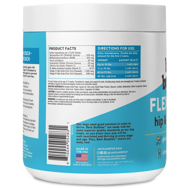 Jack&Pup Dog Joint Supplement Flex-Agility Bark Buddies | Glucosamine Chondroitin for Dogs | Hip and Joint Chews for Dogs (5oz, 60 Ct) - PawsPlanet Australia