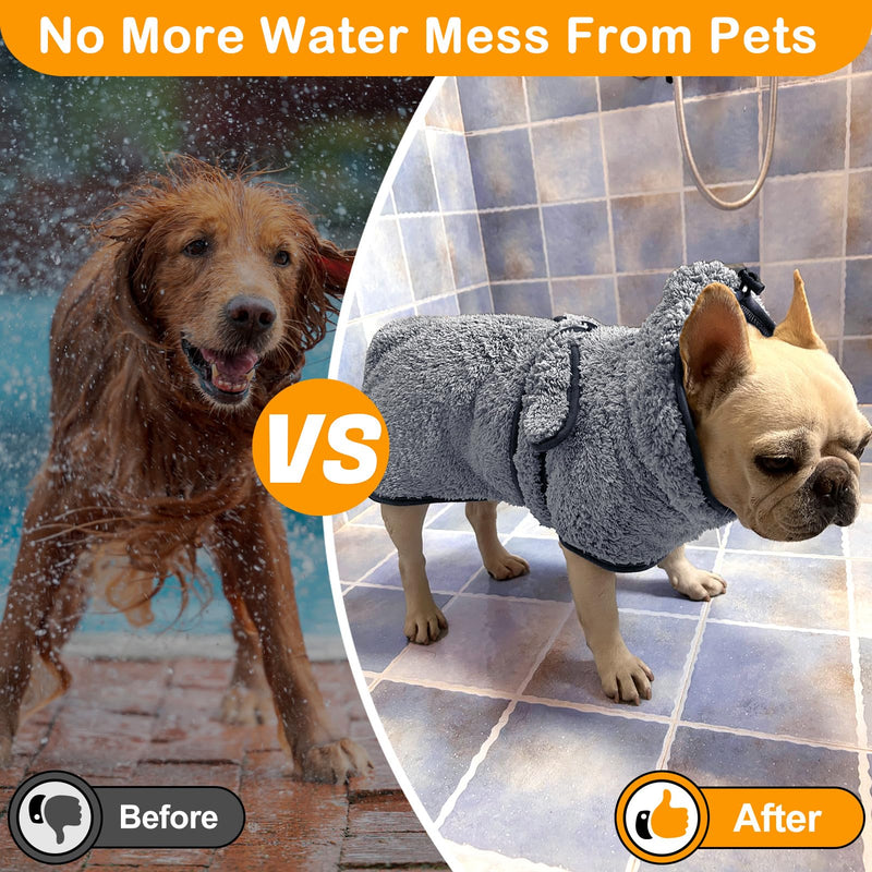 Bienbee Dog Bathrobe, Super Absorbent Dog Robe Dry Fast Dog Drying Towels with Hood Warm Keeping Dog Robes for After Bath, Grey XL X-Large - BeesActive Australia