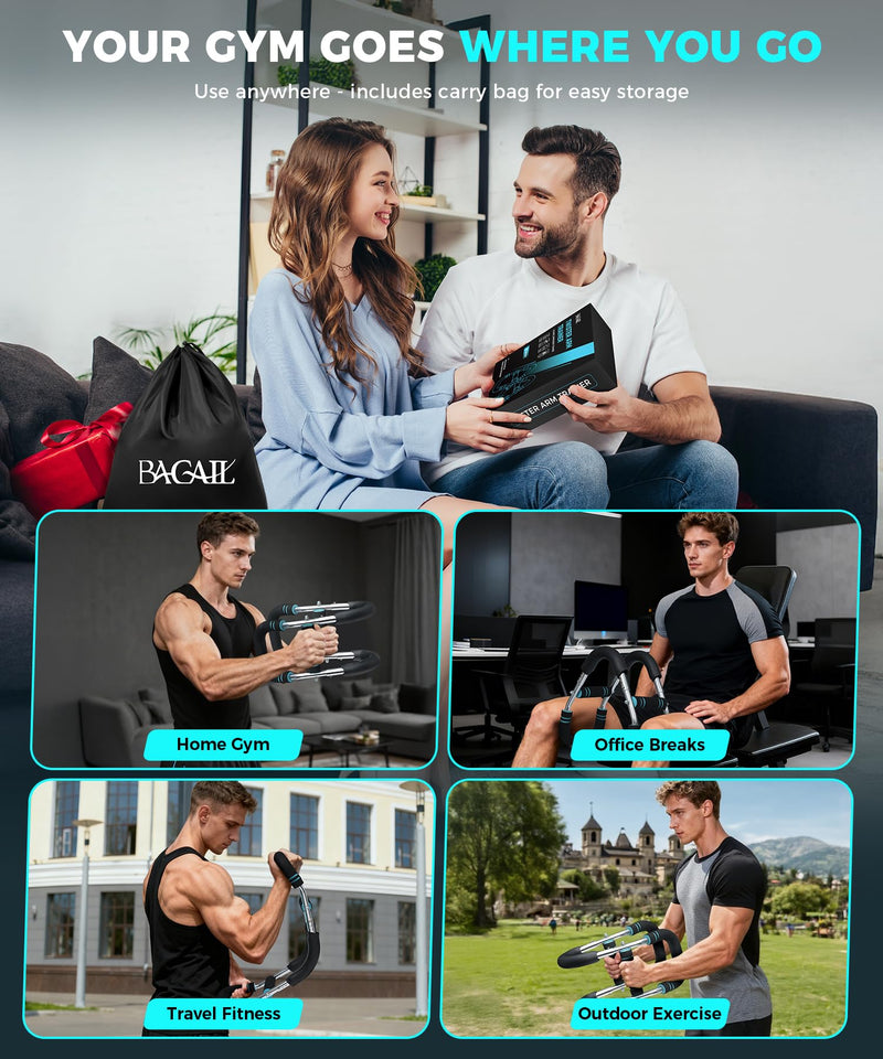 BAGAIL Twister Arm Trainer, 5 or 9 Level Resistance (30-140 lbs) for Chest & Arm Workout, All-in-One Home Gym Strength Training Equipment with Ergonomic Grips & Carry Bag for Men and Women 5 Levels: 40-130 lbs