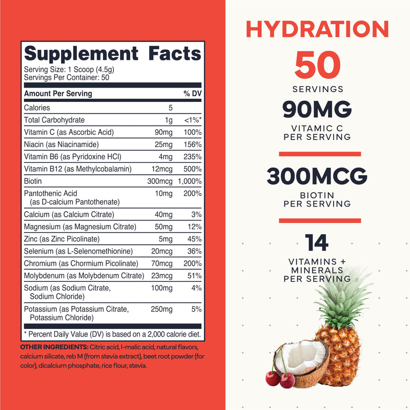 Type Zero Clean Electrolytes Hydration Powder (Fruit Punch) 50 Servings | 14 Essential Vitamins & Minerals, Sugar Free, Zero Artificial Ingredients