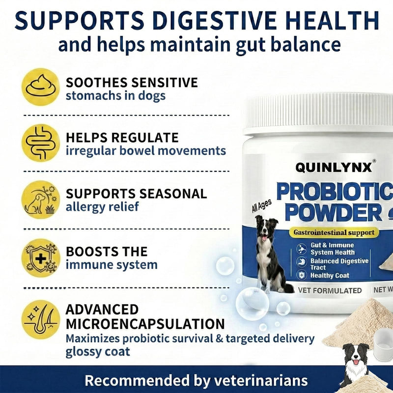 Natural Probiotic Powder for Dogs - Vet Formulated Digestive & Gut Health Supplement with 15 Probiotic Strains & 6 Billion CFU, Supports Immunity, Energy Levels, Skin and Coat Health, 30 Scoops 150g Probiotic for dogs