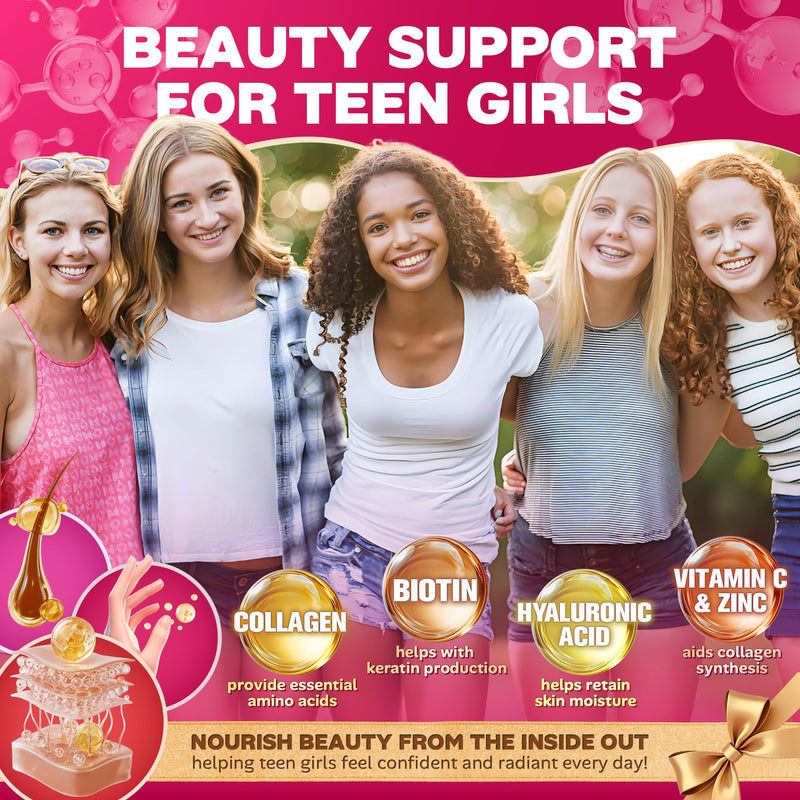 Methylated Multivitamin Gummies for Teen Girls 12-17, Methylfolate, Iron | Collagen, D3 K2, Magnesium, Zinc, Daily Vitamins A C E, B Complex for Teenager Growth, Skin, Bone, Energy - Sugar Free 120Cts 60 Count (Pack of 2)