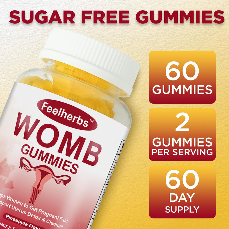 Womb Gummies for Women Ovary & Uterus Cleanse Detox, Pineapple Feminine Balance Fertility Gummies to Help Get Pregnant, Vegan Fertility Support, Gluten-Free, 60 Count