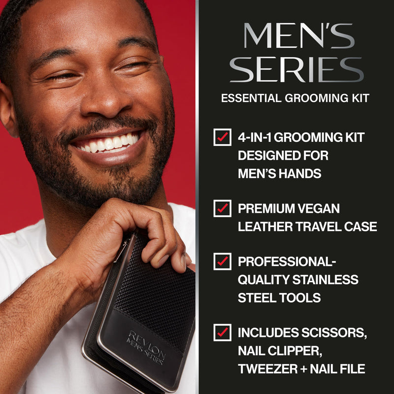 Revlon Men's Grooming Kit, 5-Piece Travel Essentials Set, Includes Nail Clippers, Scissors, File, Tweezers and Carrying Case, Stainless Steel, 1 count - BeesActive Australia
