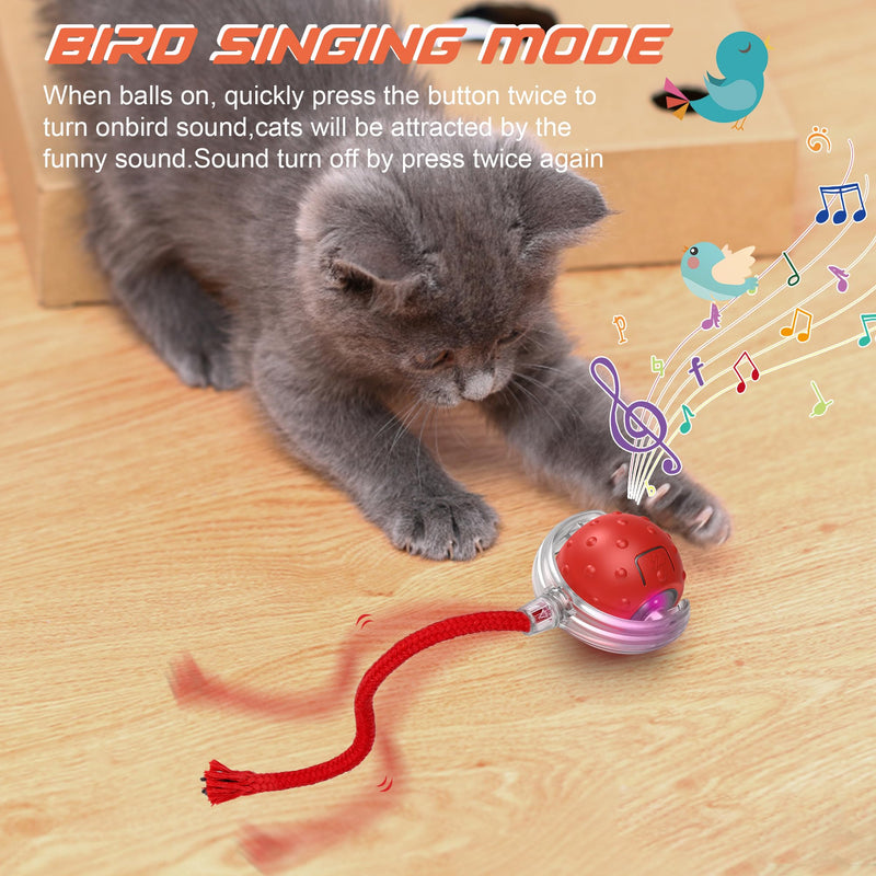 IOKHEIRA Interactive Cat Toys Ball, Motion Activate Electric Cat Toy, Automatic Pet Exercise Toys, Simulate Bird Calls, USB Rechargeable (Long Tail) - BeesActive Australia