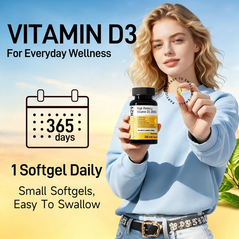 Vitamin D3 2000 IU (50 mcg),360 Day Supply Vitamin D Softgels | USP-Grade Provitas® Softgels with MCT & Olive Oil,High Potency Immune & Bone,Muscle Health Support Supplement,Non-GMO Nutrition29 Vitamin D3 2000 IU (50 mcg) 360 ct