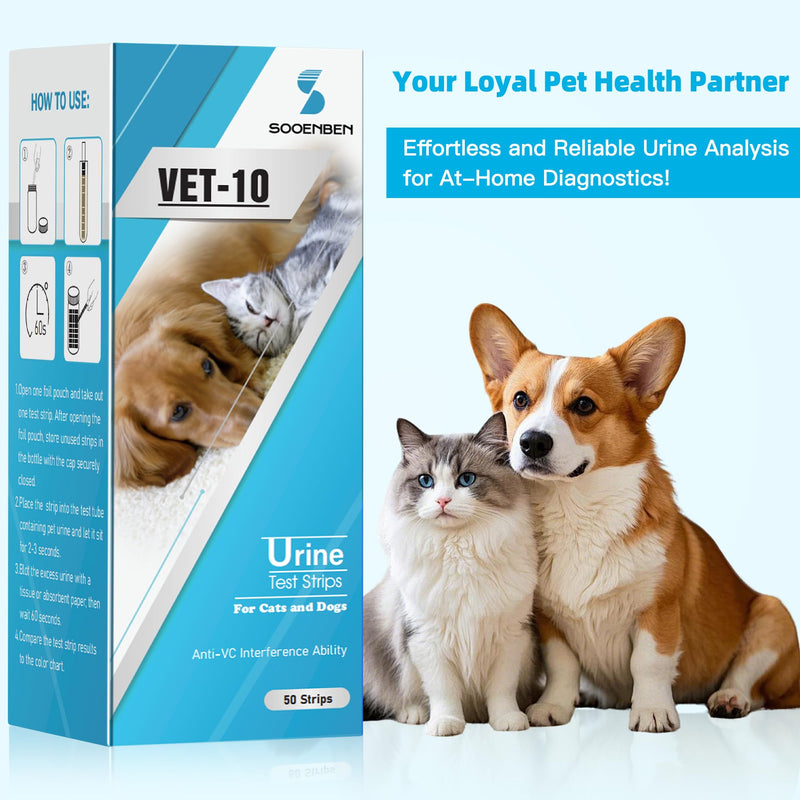 Dog UTI Test Strips, 10 Parameter Urinalysis Parameter Tests for Dogs, Cats, Accurate Testing for Veterinarians 50ct, Detects UTI, Bladder, Kidney, Liver, SG, pH, Diabetes, Glucose etc - BeesActive Australia