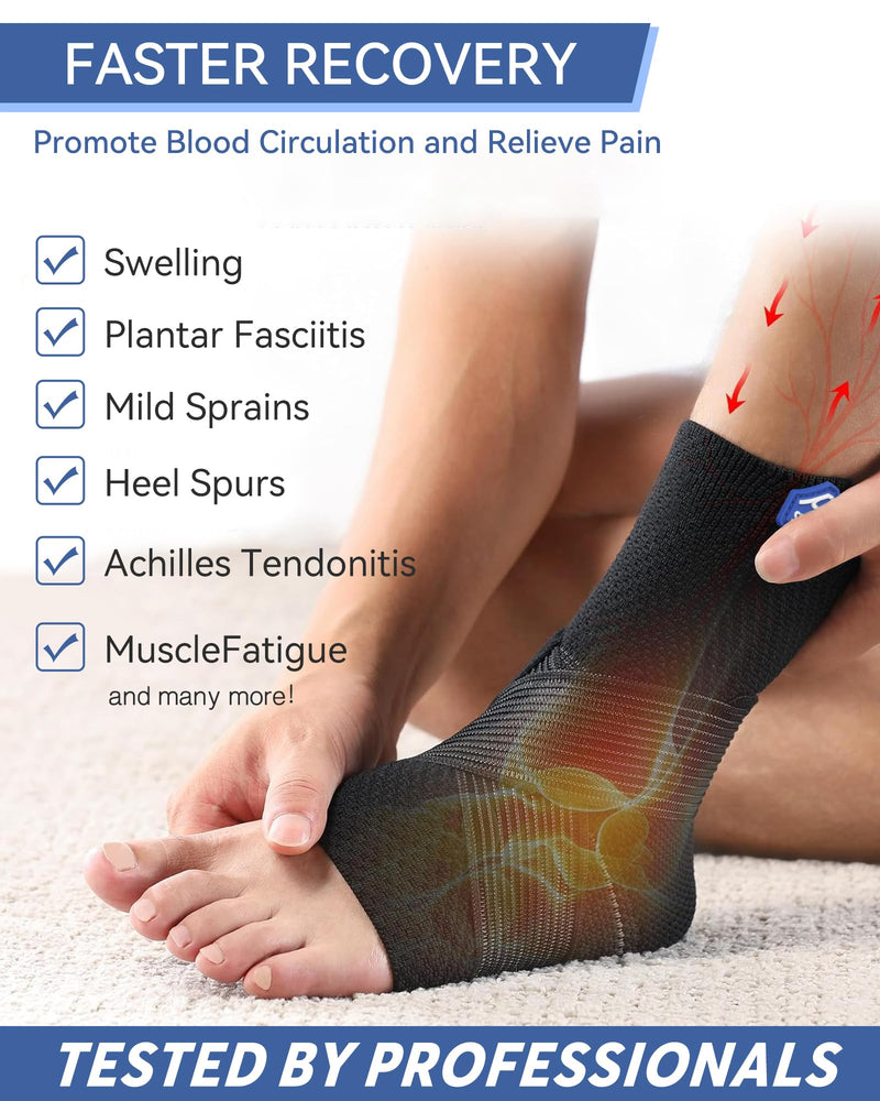 Compression Ankle Brace for Sprain Recovery with Figure 8 Strap & Dual Silicone Pads, Breathable Knit Active Ankle Support for Sports, Athletic, Running, Basketball, Volleyball Large Black