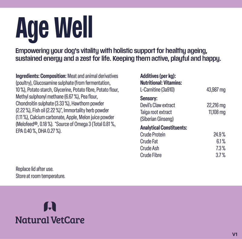 Natural VetCare AGE WELL Soft Chews for Dogs 225g – Supports Healthy Ageing at Cellular Level, Promotes Mobility, Mood & Overall Wellness – Easy Daily No-Mess Supplement
