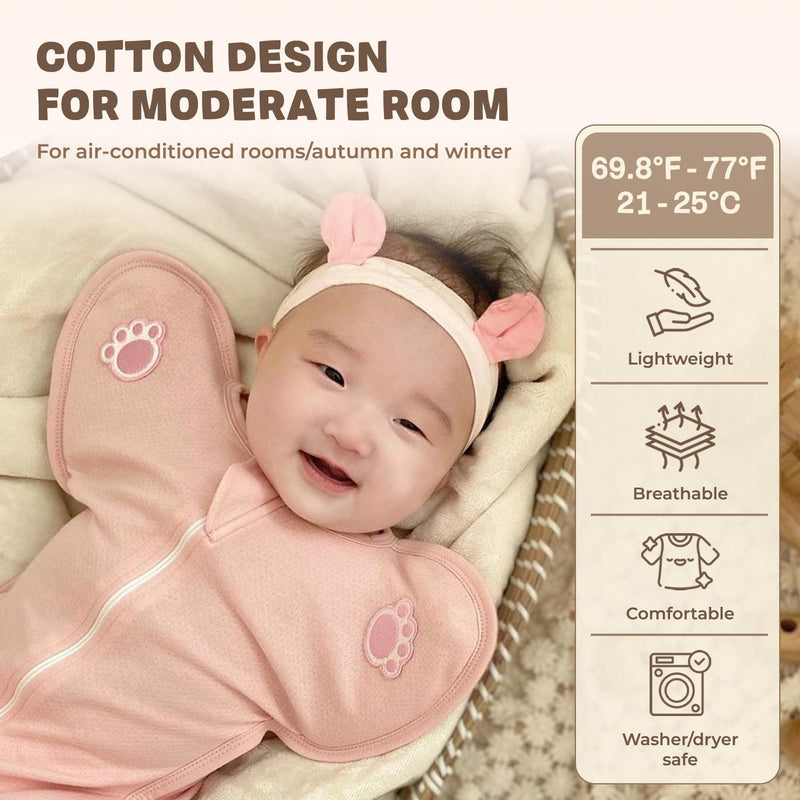 Swaddle Sleep Suit for Newborns, Arms-Up Position, Snug Fit Supports Natural Sleep Reflex, 0–6 Months Large (14.3-17.8lb) Cotton Pink - BeesActive Australia
