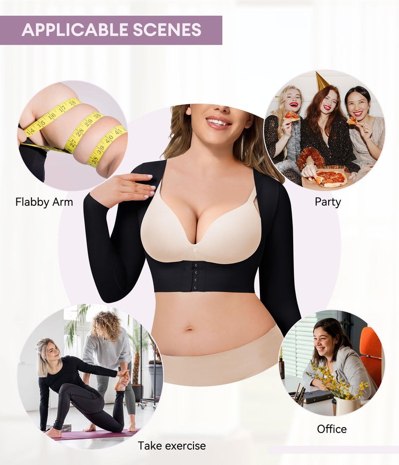 YERKOAD Arm Shapers for Women Flabby Arms Post Surgery Compression Sleeves Arm Faja Front Closure Shapewear Tops X-Large Black - BeesActive Australia