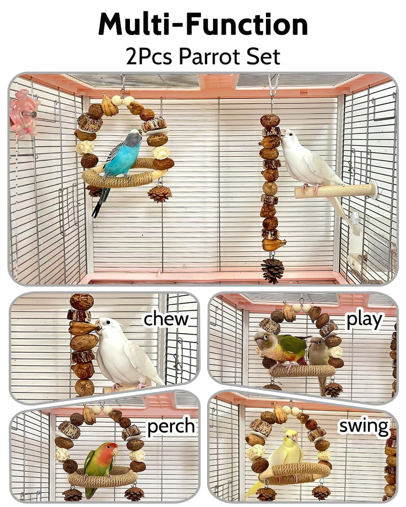 2 Pack All Natural Bird Chew Toys & 2Pcs Natural Bird Chew Swing Toys, Beak Grinding & Sisal Claw Care Toys for Small Medium Birds - BeesActive Australia