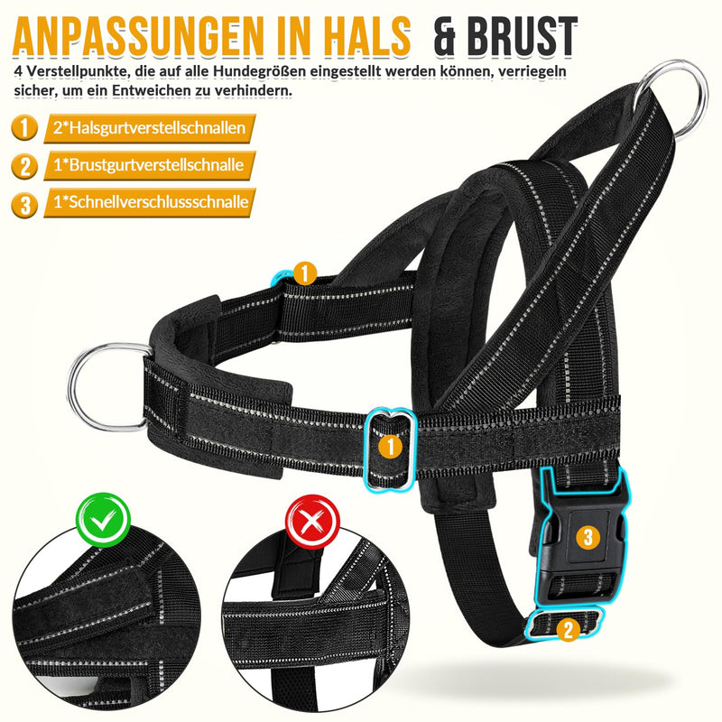 Eyein Dog Harness with Leash for Large Medium Dogs, Adjustable Anti-Pull Chest Harness with Soft Padding, Reflective Harness with Front Clip for Walking and Training, Black, L - BeesActive Australia