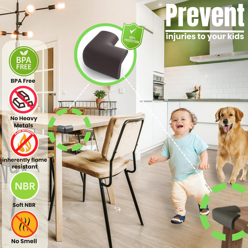 4 PK Black Corner Protector Baby, Coffee Table Soft Corner Protectors, Baby proofing Corner Guards, Furniture Corner & Edge Safety Bumpers, Rubber Foam 3M Adhesive Pre-Taped Pack 4 - BeesActive Australia