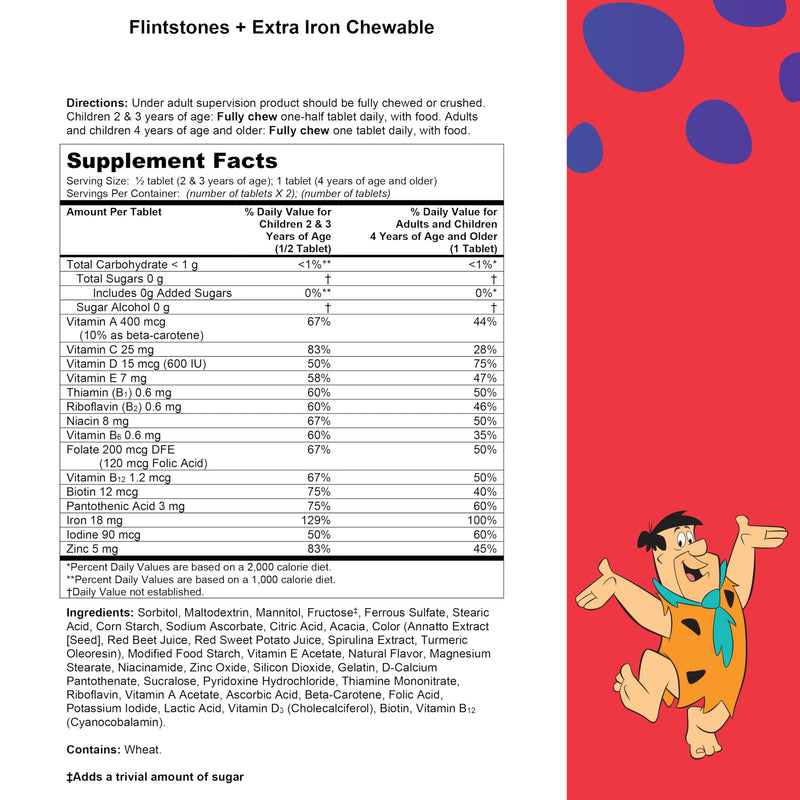 Flintstones Vitamins Chewable Kids Multivitamin with + Extra Iron for Toddler & Kid with Vitamin C, D, Vitamin B12, 160 Count (Packaging Will Vary) 160 Count (Pack of 1)