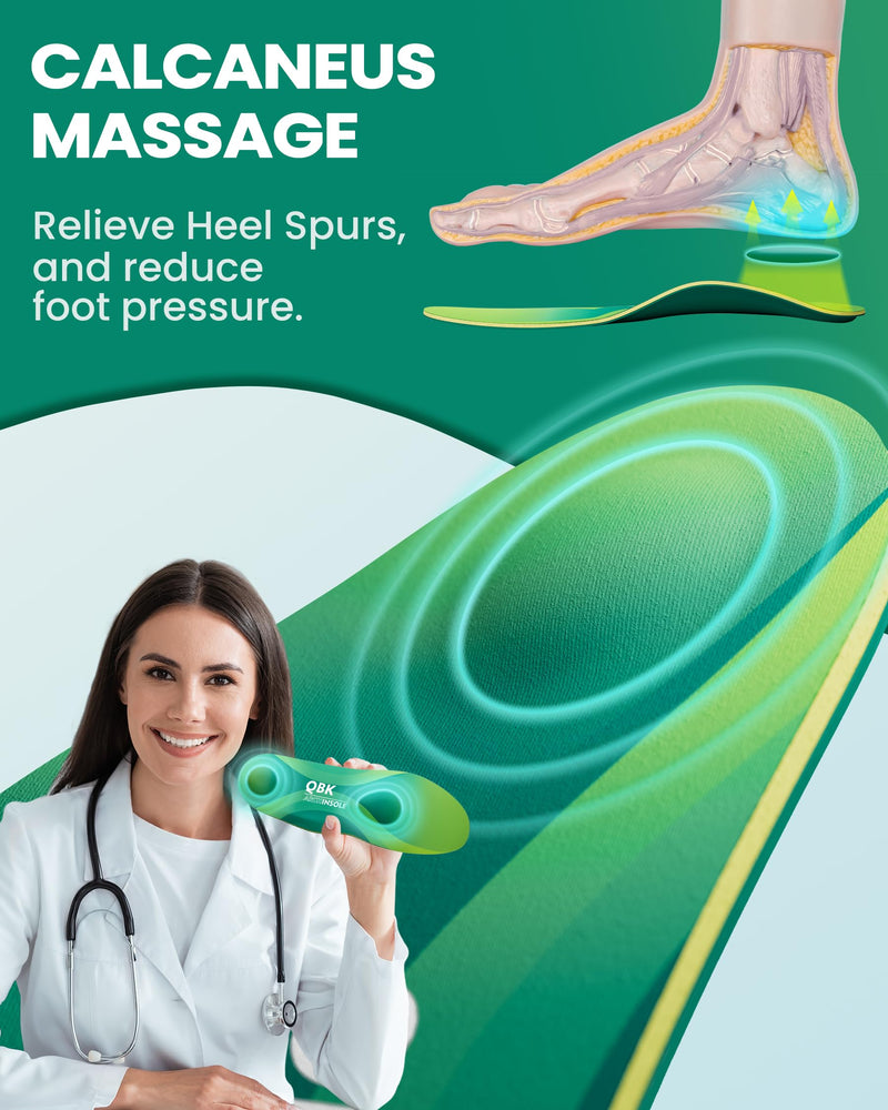 Orthotic Insoles for Plantar Fasciitis, QBK Memory Foam Insoles, Supportive Relief for Achilles Tendonitis, Flat Feet, Bunions, Shin Splints, Foot Pain XXS Green XXS: ( Women 4.5 - 5 ) - BeesActive Australia
