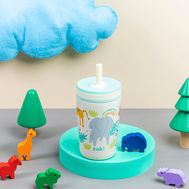Zak Designs Kelso Toddler Cups For Travel or At Home, 12oz Vacuum Insulated Stainless Steel Sippy Cup With Leak-Proof Design is Perfect For Kids (Safari) 12 Ounces Safari