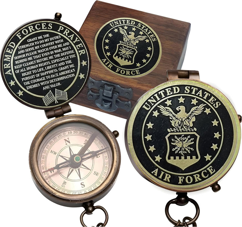 U.S. Air Force Compass with Leather Case - Military Appreciation Gift for Men and Women In Air Force Wood Box - BeesActive Australia