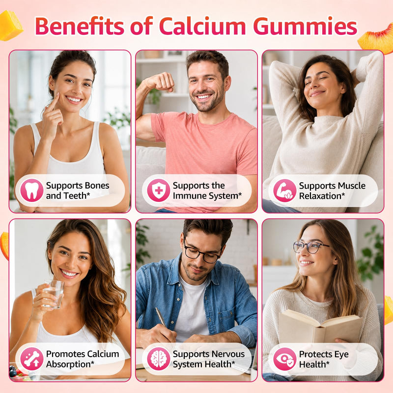 Calcium Gummies 1200mg, Calcium Supplements for Women with Vitamin D3, K2, Magnesium, Zinc High Absorption for Bone Muscle & Immune Support, Sugar Free, Vegan, Peach & Mango Flavor 60 Count (Pack of 1)