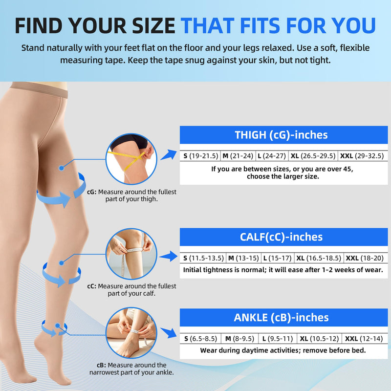 20-30mmHg Compression Pantyhose for Women, Medical Compression Stockings, High Waist Opaque Compression Tights for Lymphadema Edema, Swelling, Varicose Veins, Support Hose for Teacher Doctor M Beige