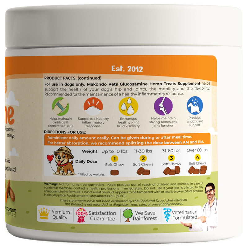 Advanced Hip and Joint Support for Dogs (120) – Glucosamine Chews with Green Lipped Mussels for Dogs, Chondroitin, MSM, Turmeric & Hyaluronic Acid – Mobility Soft Chews