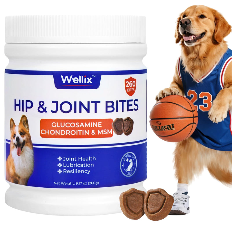 Wellix 260g Hip and Joint Supplements for Dogs - with Glucosamine for Dogs,Chondroitin & MSM - Support Dog Pain Relief Anti Inflammatory,Hip & Joint Care - Dog Vitamins and Supplements