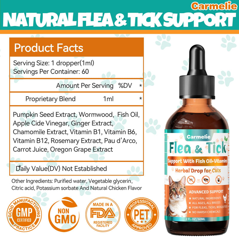 Flea and Tick Support for Cats & Natural Yeast Relief for Dogs, Natural Liquid Drops for All Breeds, Kittens to Senior Cat