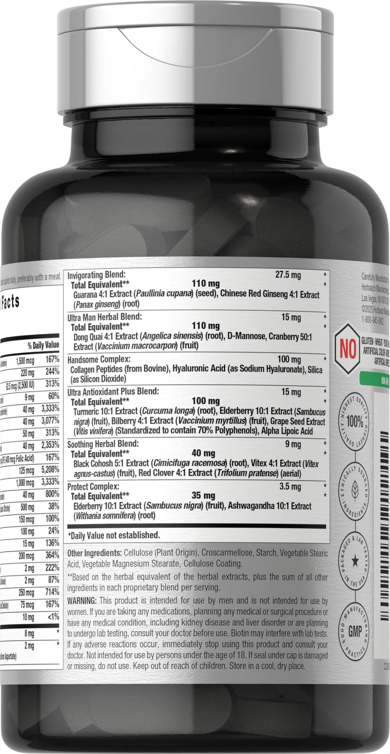Horbäach Mens Multivitamins 50 Plus | 60 Caplets | with Calcium, Magnesium, Vitamin A, B, C, D & E | 50+ Advanced Formula | Non-GMO & Gluten Free Supplement