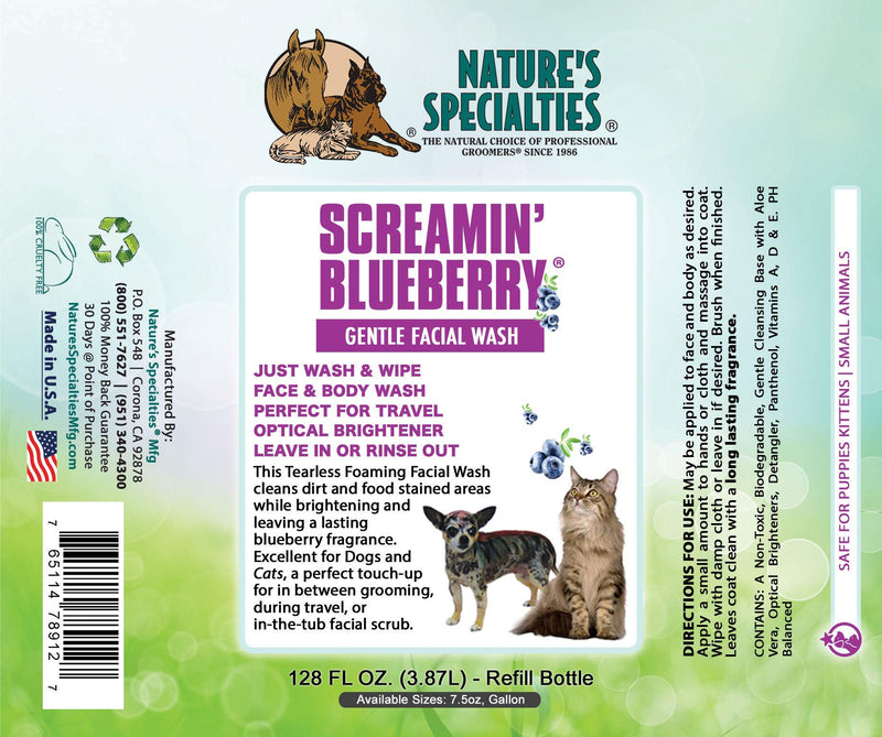 Nature's Specialties Screamin' Blueberry Dog Gentle Facial Wash for Pets, Natural Choice of Professional Groomers, Optical Brightener, Made in USA, 7.5 oz - PawsPlanet Australia