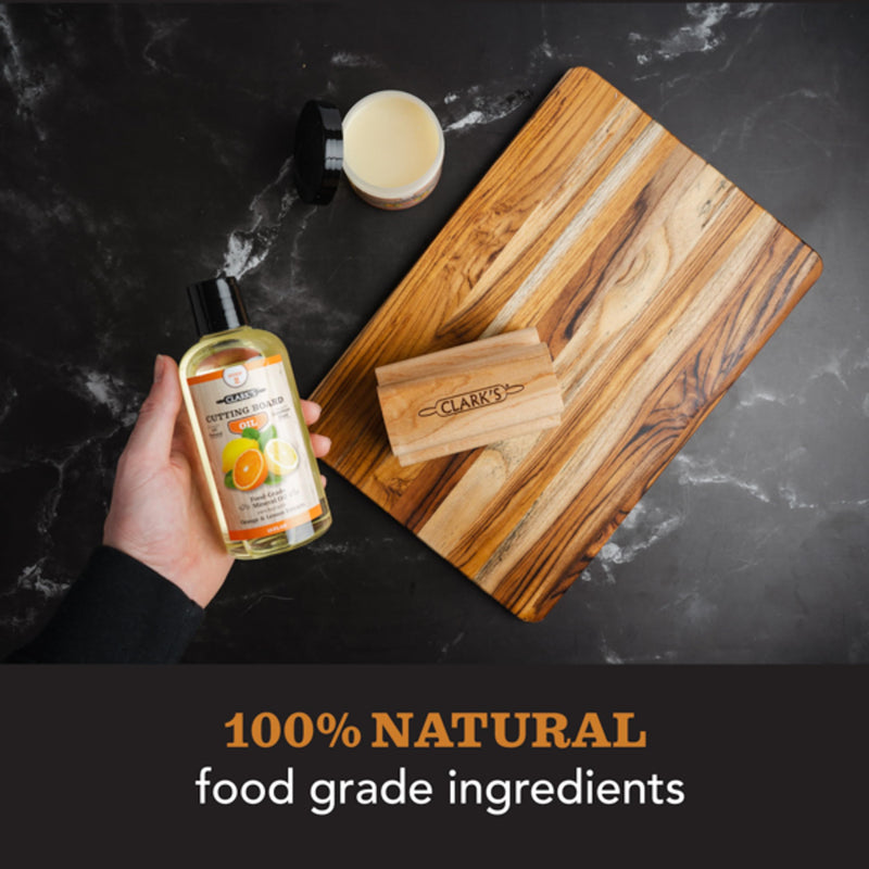 CLARK'S Cutting Board Oil And Wax Kit - All Natural Food Grade Mineral Oil - 2-Step Set To Restore And Preserve Your Boards Natural Beauty - Easy To Apply - 100% Natural Food Grade Ingredients Orange-Lemon (NEW) - BeesActive Australia