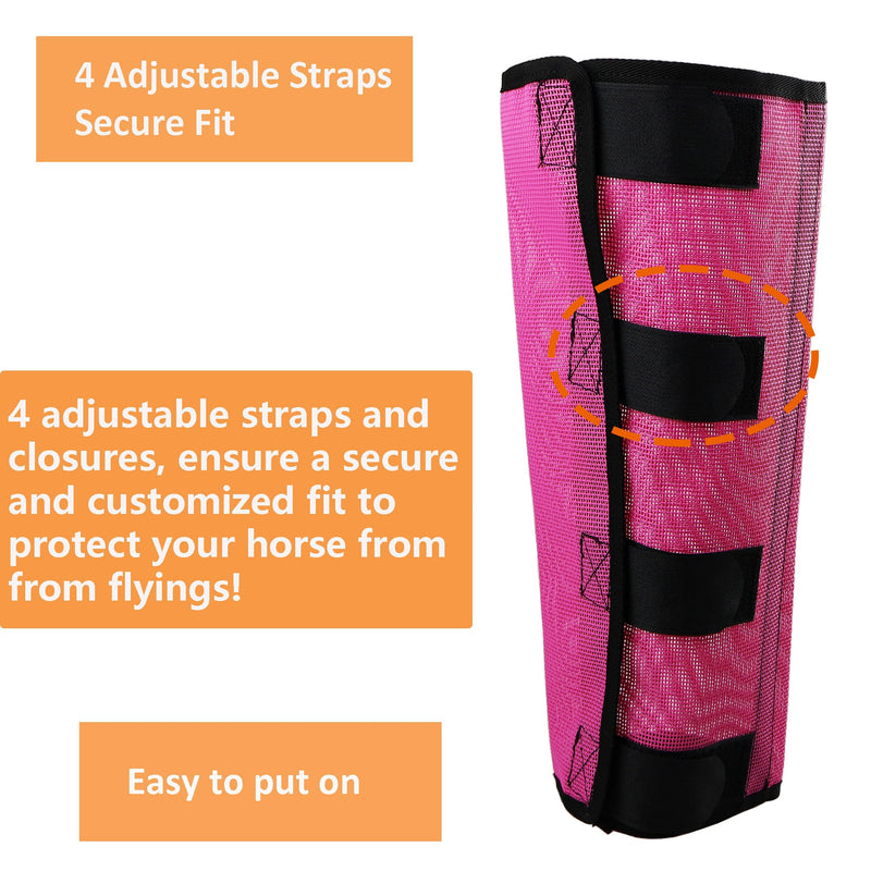 Horse Fly Boots, Superior Ventilate Mesh with Strong Fasteners Equine Fly Boots, Long-Lasting for Daliy Wear, Flexible to Fit Most Horse Legs, SET of 4 Fly Leggings for Horses Pink Large - BeesActive Australia